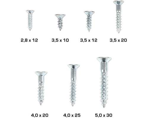 Verschiedene Größen von Senkkopfschrauben aus Metall