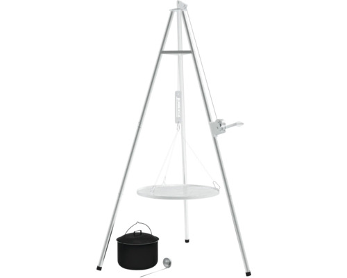 Schwenkgrill mit Dreibein, Grillrost, Kochtopf und Schöpfkelle