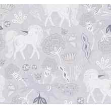 Tapete mit Einhorn-, Fuchs- und Blumenmuster