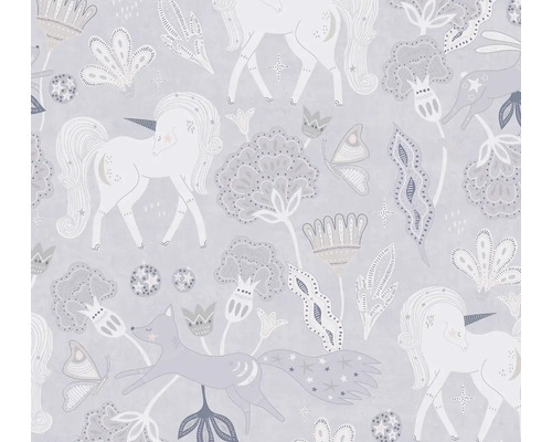 Tapete mit Einhorn-, Fuchs- und Blumenmuster