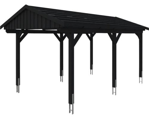 Schwarzer Holzcarport mit Satteldach