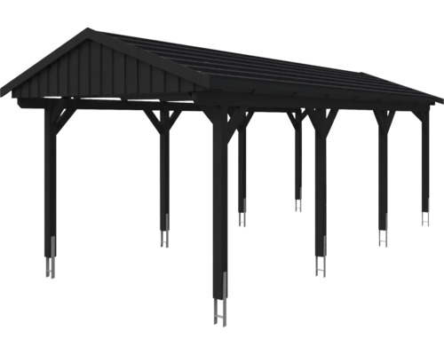 Carport aus Holz mit Satteldach und Stahlfüßen