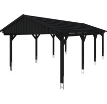 Schwarzer Holzcarport mit offenem Dach
