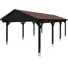 Einzelcarport SKAN HOLZ Fichtelberg inkl. Pfostenanker, rote Dachschindeln 423 x 808 cm