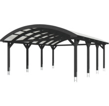 Carport aus Holz mit geschwungenem Dach