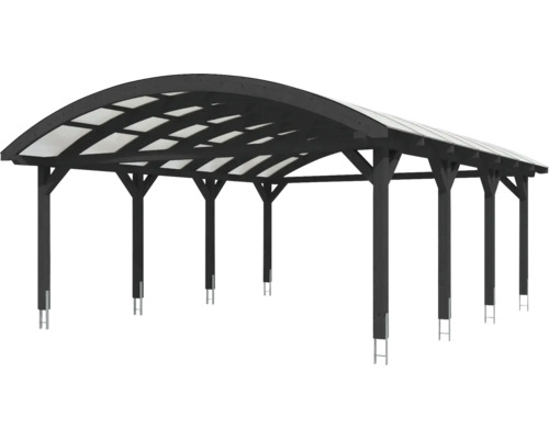 Carport aus Holz mit geschwungenem Dach
