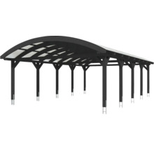 Holzcarport mit bogenförmigem Dach und transluzenten Dachplatten