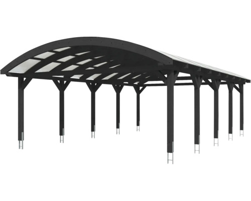 Holzcarport mit bogenförmigem Dach und transluzenten Dachplatten