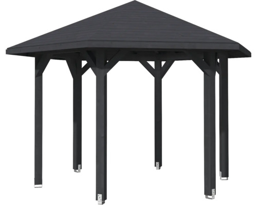 Holzpavillon mit quadratischem Grundriss und Spitzdach