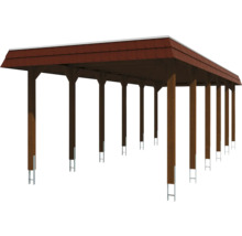 Holzcarport mit Dach und mehreren Pfosten