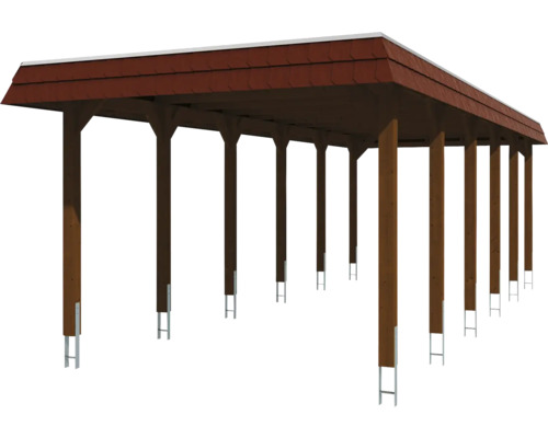 Holzcarport mit Dach und mehreren Pfosten