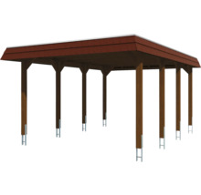 Einzelcarport SKAN HOLZ Spreewald rote Blende inkl. Pfostenanker 396 x 589 cm nussbaum