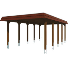 Einzelcarport SKAN HOLZ Spreewald rote Blende inkl. Pfostenanker 396 x 741 cm nussbaum