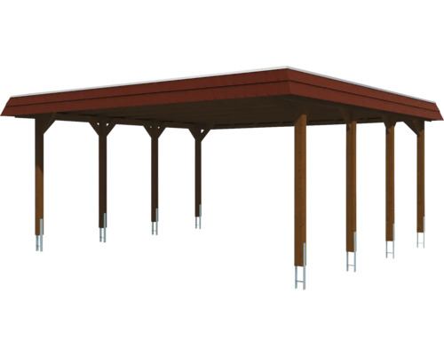 Carport aus Holz mit Metalhalterungen