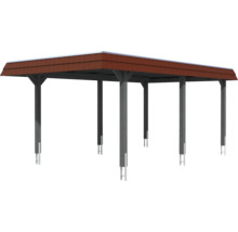 Einzelcarport SKAN HOLZ Wendland rote Blende inkl. Pfostenanker, EPDM Folie 362 x 628 cm schiefer