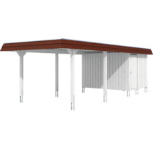 Einzelcarport SKAN HOLZ Wendland rote Blende inkl. Pfostenanker, Abstellraum 362 x 870 cm weiß