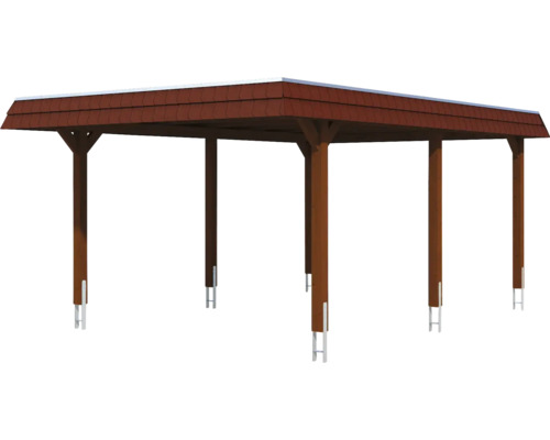 Freistehender Carport mit Ziegeldach und Holzpfosten