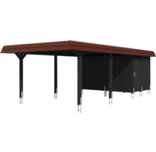 Einzelcarport SKAN HOLZ Wendland rote Blende inkl. Pfostenanker, EPDM Folie, Abstellraum 409 x 870 cm anthrazit