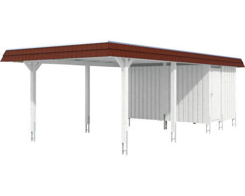 Carport mit Geräteschuppen aus Holz und Ziegeldach