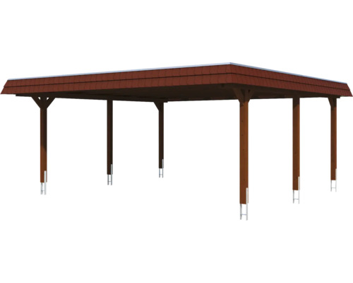 Carport mit Dach aus Holz und Stahlpfosten