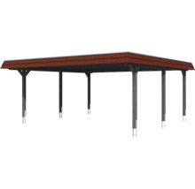 Doppelcarport SKAN HOLZ Wendland rote Blende inkl. Pfostenanker 630 x 637 cm schiefer