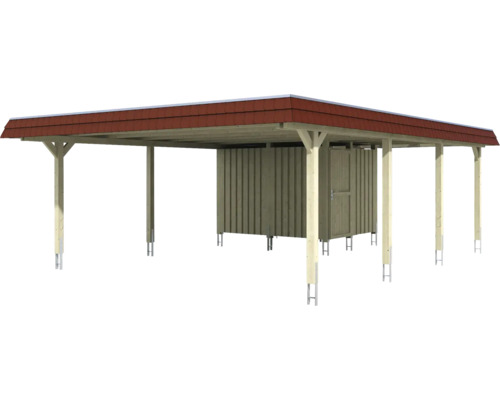 Carport aus Holz mit Geräteschuppen