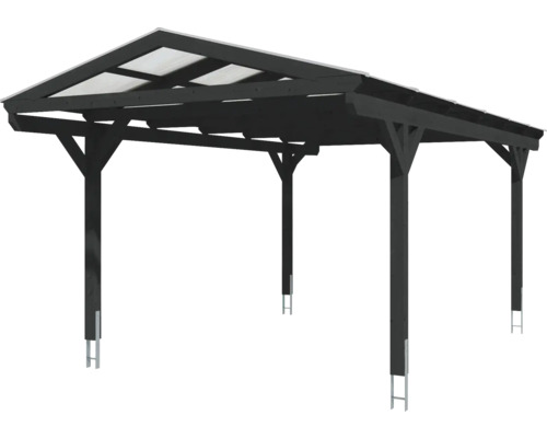 Holzcarport mit sechs Pfosten und transparentem Dach