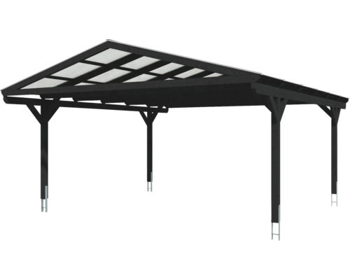 Carport mit Holzrahmen und lichtdurchlässigem Dach