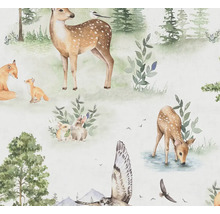 Tapete mit Waldtiermotiv wie Reh, Fuchs, Hase und Eule