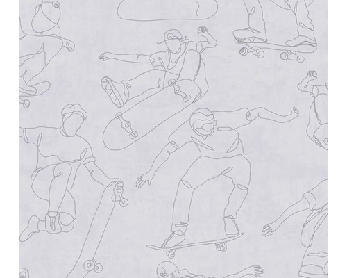 Tapete mit Skateboarding Motiven als Strichzeichnungen