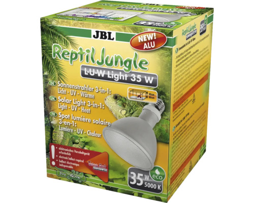 Metalldampfstrahler JBL Reptiljungle L-U-W Light Alu 35W Sonnenstrahler für Regenwaldterrarien 3 in 1 Licht - UV - Wärme, 5000 K, Vollpektrum