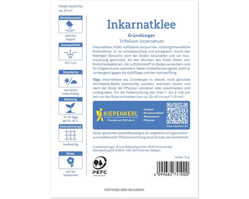 Inkarnatklee Gründünger Samenpackung