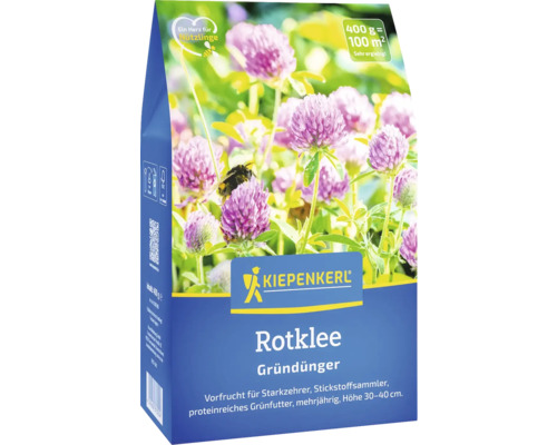 Rotklee Kiepenkerl Blumensamen Futter- und Gründüngungspflanze Kiepenkerl Rotklee Gründünger Packung mit Klee und einer Hummel