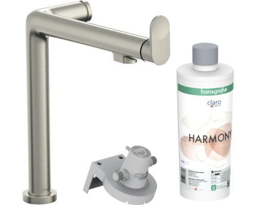 hansgrohe Küchenarmatur mit Filterfunktion AQITTURA M91 FilterSystem 240 edelstahl gebürstet mit Filterkopf, Mineralisierungskartusche Harmony mit Filter 76802800 Küchenarmatur, Installationsset und Spülmittel von Hansgrohe Claro Swiss