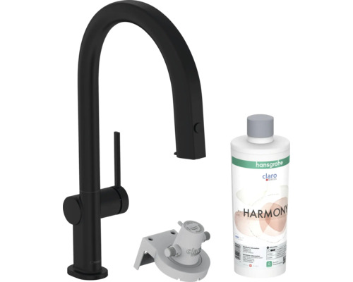 hansgrohe Küchenarmatur mit Filterfunktion AQITTURA M91 schwarz matt mit Filterkopf und Mineralisierungskartusche Harmony mit Filter 76801670