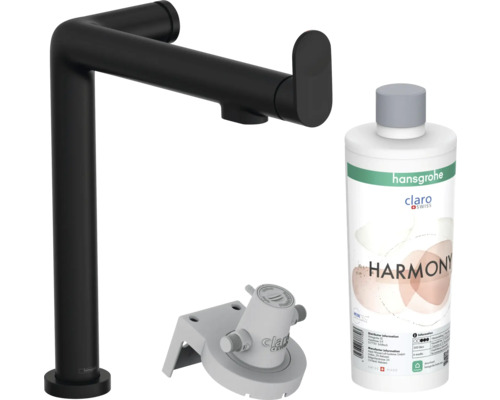 hansgrohe Küchenarmatur mit Filterfunktion AQITTURA M91 FilterSystem 240 schwarz matt mit Filterkopf, Mineralisierungskartusche Harmony mit Filter 76802670 Schwarze Waschtischarmatur, Wasserfilter und Reinigungsflasche