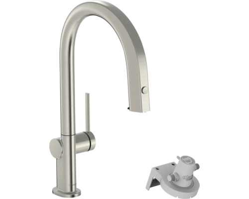hansgrohe Küchenarmatur mit Filterfunktion AQITTURA M91 edelstahl gebürstet mit Filterkopf 76803800