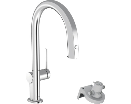 hansgrohe Küchenarmatur mit Filterfunktion AQITTURA M91 chrom mit Schlauchbox und Filterkopf 76826000