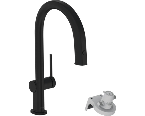 hansgrohe Küchenarmatur mit Filterfunktion AQITTURA M91 schwarz matt mit Schlauchbox und Filterkopf 76826670
