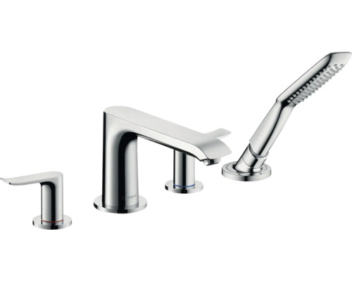 hansgrohe Wannenrandarmatur METRIS 4-Loch chrom ohne Unterputzgrundkörper 31442000 Wannenarmatur mit Handbrause