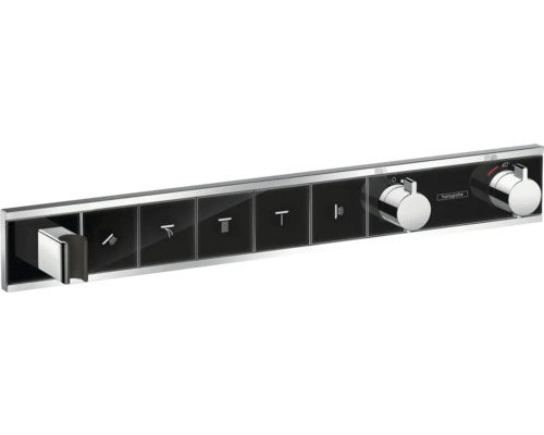hansgrohe Unterputz Thermostat Dusche RainSelect schwarz/chrom für 5 Verbraucher mit integriertem Brausehalter ohne Unterputzgrundkörper 15358600