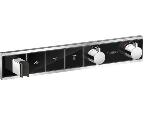 hansgrohe Unterputz Thermostat Dusche RainSelect schwarz/chrom für 3 Verbraucher mit integriertem Brausehalter ohne Unterputzgrundkörper 15356600