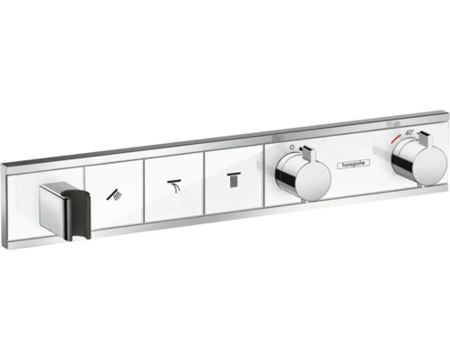 hansgrohe Unterputz Thermostat Dusche RainSelect weiß/chrom für 3 Verbraucher mit integriertem Brausehalter ohne Unterputzgrundkörper 15356400