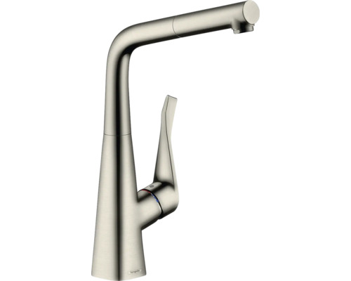 hansgrohe Küchenarmatur mit herausziehbaren Auslauf METRIS M71 edelstahl gebürstet 14821800 Küchenarmatur mit herausziehbarer Brause