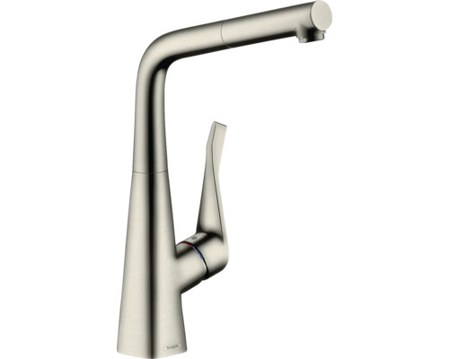 hansgrohe Küchenarmatur mit herausziehbaren Auslauf METRIS M71 edelstahl gebürstet 73812800 Küchenarmatur mit ausziehbarer Brause