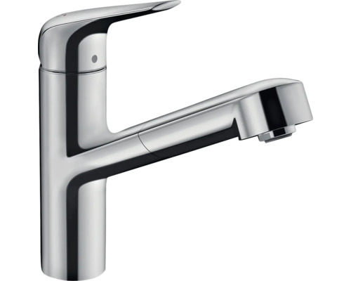 hansgrohe Küchenarmatur mit Ausziehauslauf FOCUS 150 M42 Eco chrom 71865000 Einhandmischer für das Waschbecken aus Metall