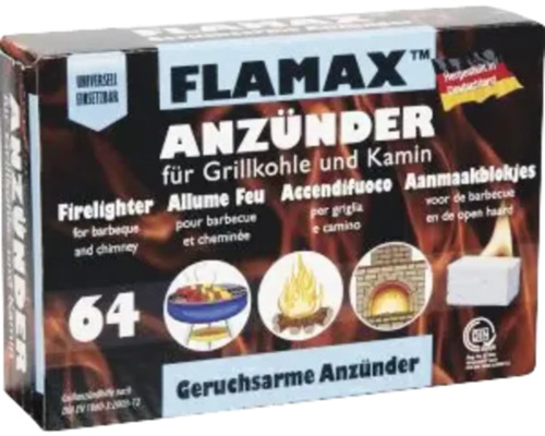 Flamax Grillanzünder für Grillkohle und Kamin, 64 Stück