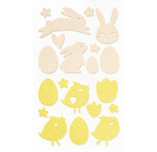 Dekorative Osterfiguren aus Kork mit Hasen, Küken und Ostereiern