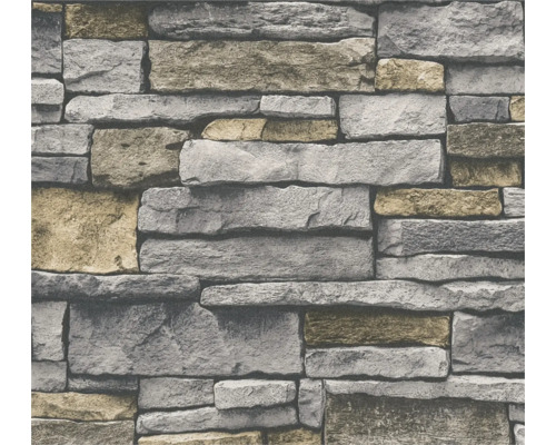 Vliestapete 38813-1 Elements II Steinmauer 3D Effekt grau beige Nahaufnahme einer Tapete mit Steinmauer-Motiv