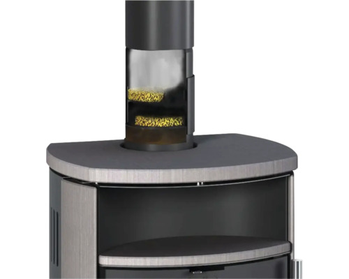 Ofen mit Rauchrohr und Brennmaterial